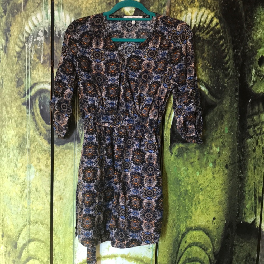 Boho print belted tunic dress size large 💙🧡